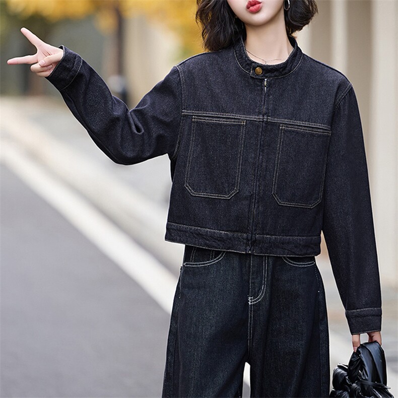 加绒牛仔短外套女秋冬季2024新款小个子加厚宽松夹克时尚上衣,女装牛仔外套,江南女神