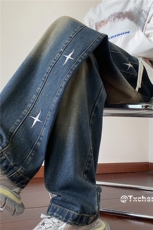 2024春季新款潮流侧边星星刺绣宽松牛仔裤B315-K23564-p60控78，男装牛仔裤，电商B315