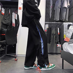 排扣裤子男运动宽松春季直筒束脚休闲裤篮球拼接阔腿裤G252P38图片