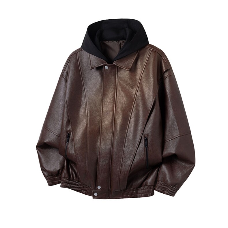 311B-1-CH668P80控108美式复古假两件外套潮牌休闲连帽皮衣，男装皮衣，星座311B-1