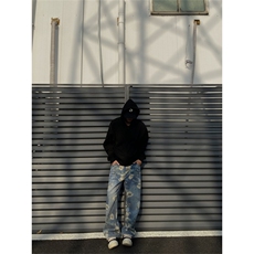 2024/cleanfit牛仔裤水洗碎花朵直筒拖地裤1005-3-SGT02-P65控88，男装牛仔裤，星座1005-3