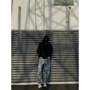 2024/cleanfit牛仔裤水洗碎花朵直筒拖地裤1005-3-SGT02-P65控88图片