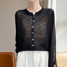 竹节棉麻防晒针织衫女2025新款薄款长袖上衣春季宽松外搭针织开衫，女装针织衫/毛衣，德尔信羊绒