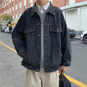 美式复古牛仔外套秋季韩版潮流宽松休闲运动工装夹克男 W1147-P55图片