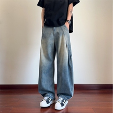 wassuphappy天丝渐变牛仔裤男夏季薄款潮牌美式阔腿直筒休闲裤子，男装休闲裤，电商B315