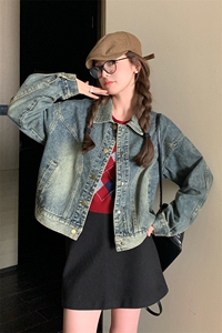 宽松慵懒风复古牛仔外套女2024春秋新款美式休闲显瘦工装夹克上衣图片
