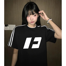 抖音得物高品质二开240克宽松纯棉美式潮牌三条杠织带短袖T恤，男装T恤，电商A486