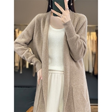 25秋冬100%纯羊毛开衫女披肩针织毛衣宽松带兜外套慵懒羊绒衫上衣，女装羊毛衫，绒汀羊绒