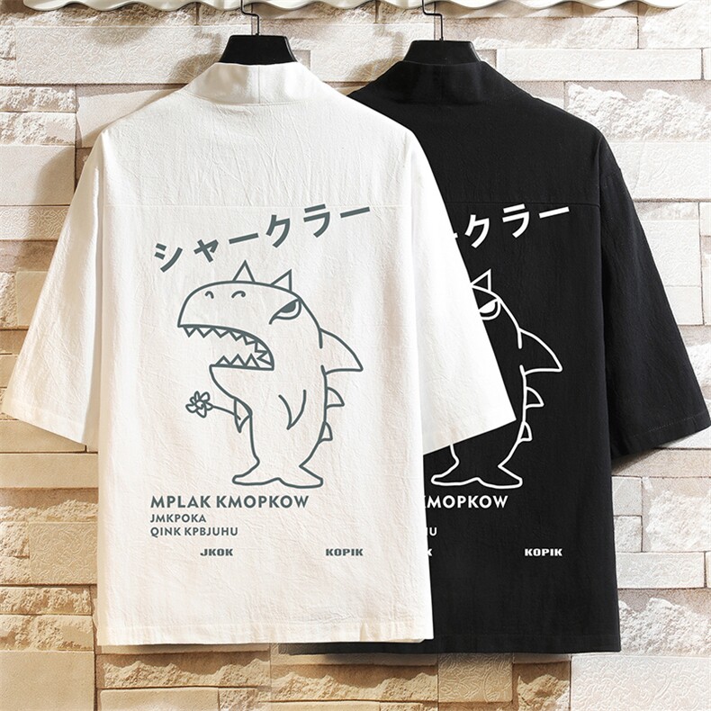 HF59092-P40风汉服男开衫外套七分袖道袍砖墙挂拍,男装民族服装,电商A040A