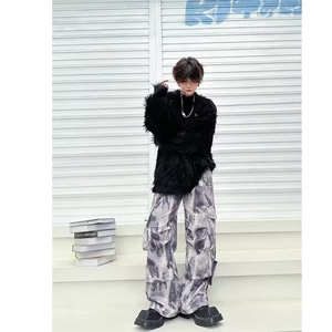 扎染迷彩工装裤男2025春夏季美式高街潮牌多口袋宽松直筒休闲长裤图片