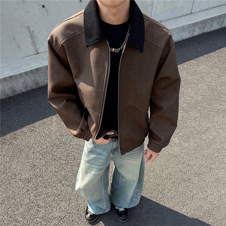 秋冬男士皮衣拼接翻领潮流机车夹克情侣机能外套GS60055，男装皮衣，星座1206（原A206）