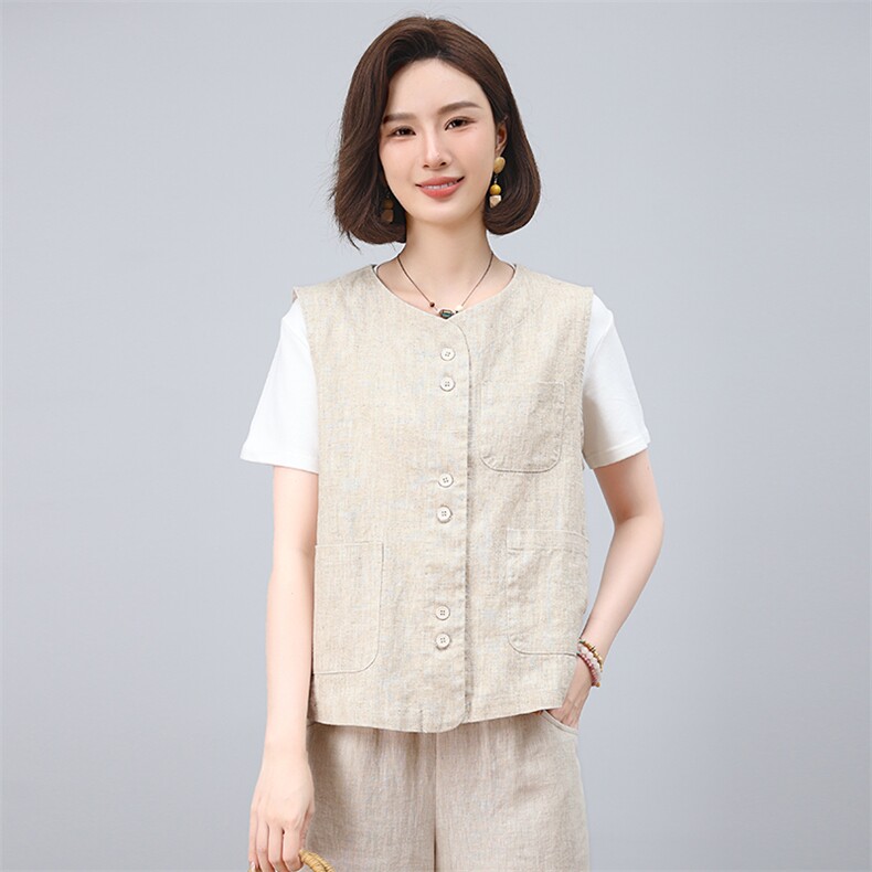 2025年夏季亚麻开衫上衣,女装T恤,小林双子