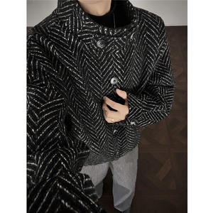 鱼骨条纹呢子内胆加棉加厚棉衣宽松立领棉服A170-N63-P118图片