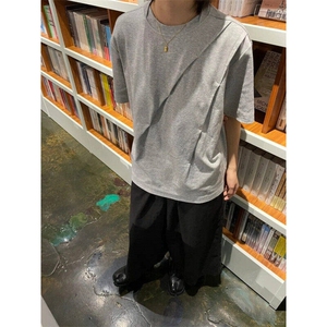 斜褶短袖t恤cleanfit美式复古半袖上衣ins设计感五分袖L66177-P33图片