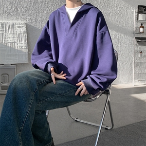 8XL-M叠穿假两件卫衣重磅连帽V领拼接套头衫宽松大码外套WY006P65图片