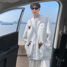 加绒加厚冬款男女开衫卫衣卡通动物刺绣保暖外套WY236P58，男装棉衣，星座1013-1