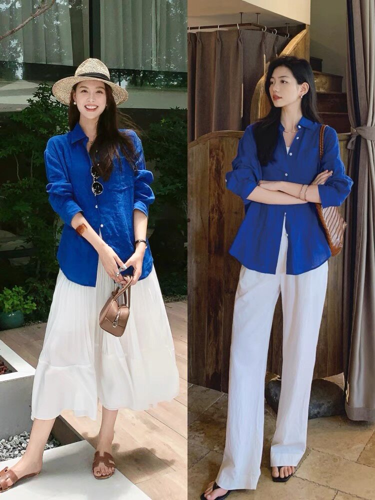 2025宽松休闲衬衣防晒衣同款棉麻材质,女装衬衫,织己羊绒