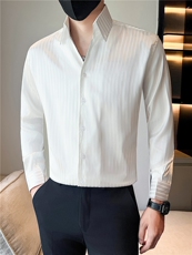 店主风条纹大V领条纹衬衫社会小伙痞帅衬衣301A-1/CS610/P55，男装衬衫，星座301A-1