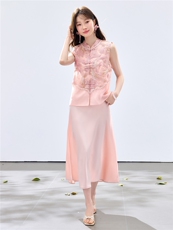 夏季新款现货！2026新中式薄款温柔风重工刺绣马甲+吊带长裙套装，女装套装/套裙，央宝儿