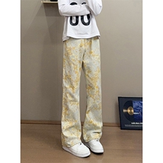 B221美式ins高街暗黑宽松直筒印花牛仔裤LK25439-特P45控78，男装牛仔裤，电商B221