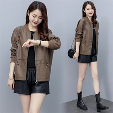 时尚百搭PU皮夹克女秋装新款修身显瘦短款休闲外套，女装皮衣，文熹诺