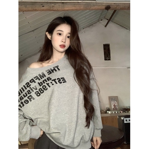 EE118-P55 纯棉华棉复合卫衣女春秋薄款2024宽松圆领韩版女装上衣图片