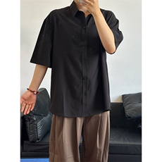 薄款冰丝短袖衬衫男简约纯色垂感休闲痞帅衬衣CS288-P28，男装T恤，星座301C-5