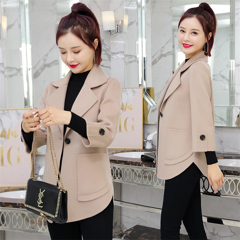 短款双面呢大衣女小个子2025秋新款赫本风七分袖高端驼色羊绒外套，女装双面呢大衣，媚琳依坊
