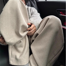 663高质量原版毛呢人字纹弯刀卫裤杏色M到3XL，男装休闲裤，星座506A