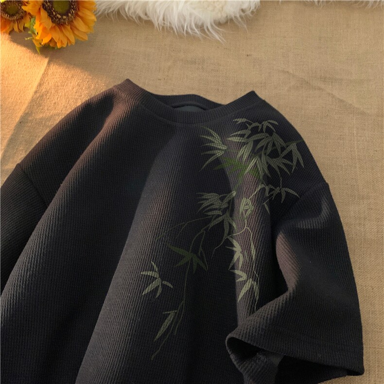 2025新款中式竹子印花短袖T恤大码 M~5XL XZ604-DT411-P25控38图片