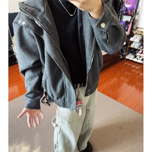 春秋新款小众复古立体解构双层领短款机车夹克简约宽松上衣外套潮图片