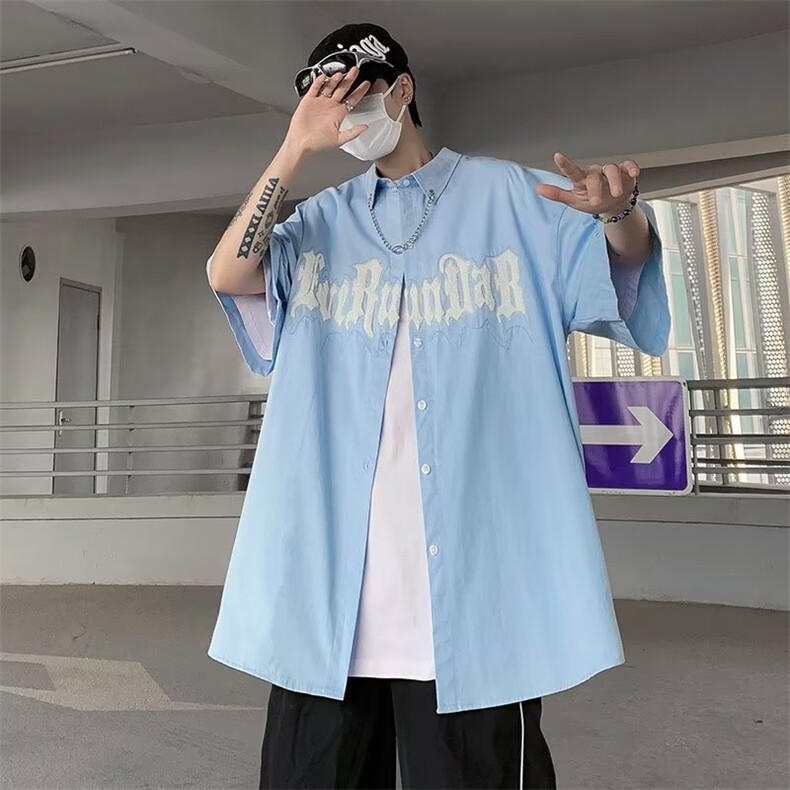 日系五分袖春夏季新款衬衫潮流慵懒男方领宽松型衬衫A606P35,男装衬衫,星座1116-2