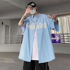 日系五分袖春夏季新款衬衫潮流慵懒男方领宽松型衬衫A606P35，男装衬衫，星座1116-2
