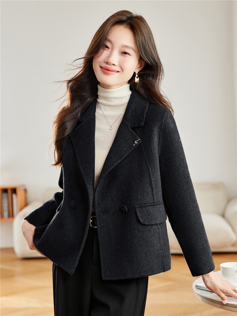 轻熟风气质短款毛呢外套女2025秋冬新款宽松超好看双面呢羊毛大衣,女装双面呢大衣,拾衣
