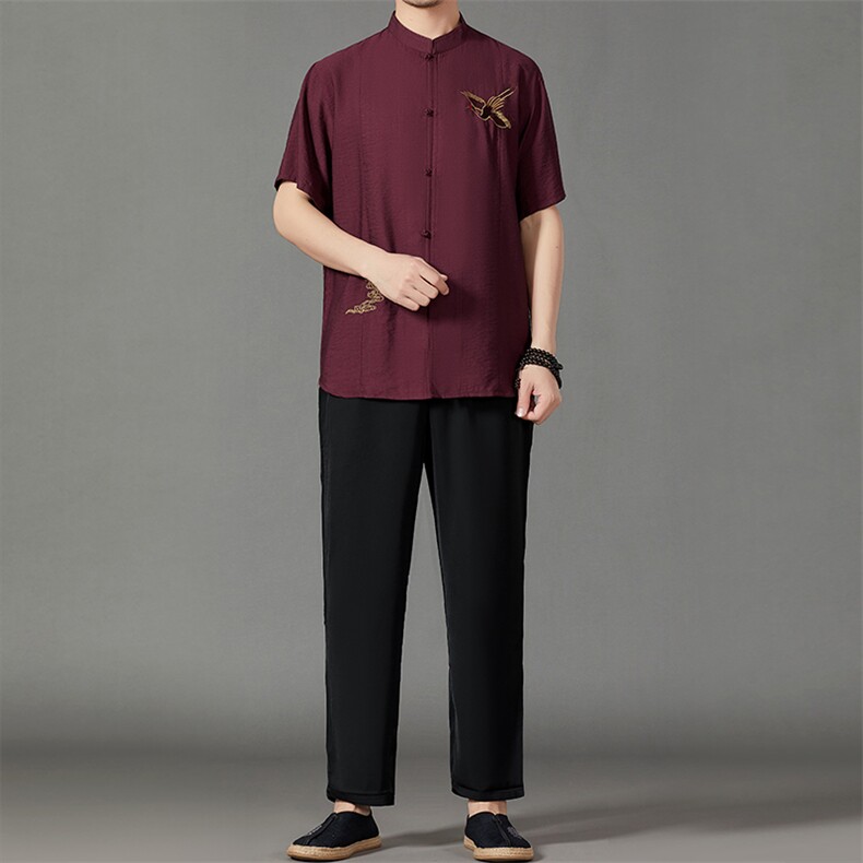 2026夏季薄款高端风冰丝短袖衬衫套装唐装汉服HL23816-P120,男装休闲套装,星座1105-3
