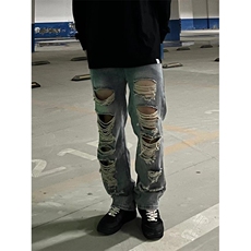 做旧复古水洗高街破洞牛仔裤男阔腿小众设计感乞丐裤NM771，男装牛仔裤，星座1116A（原606A-3）