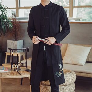 W201 *2021春中国风男士中长风衣棉麻盘扣复古外套 梅花* P85图片