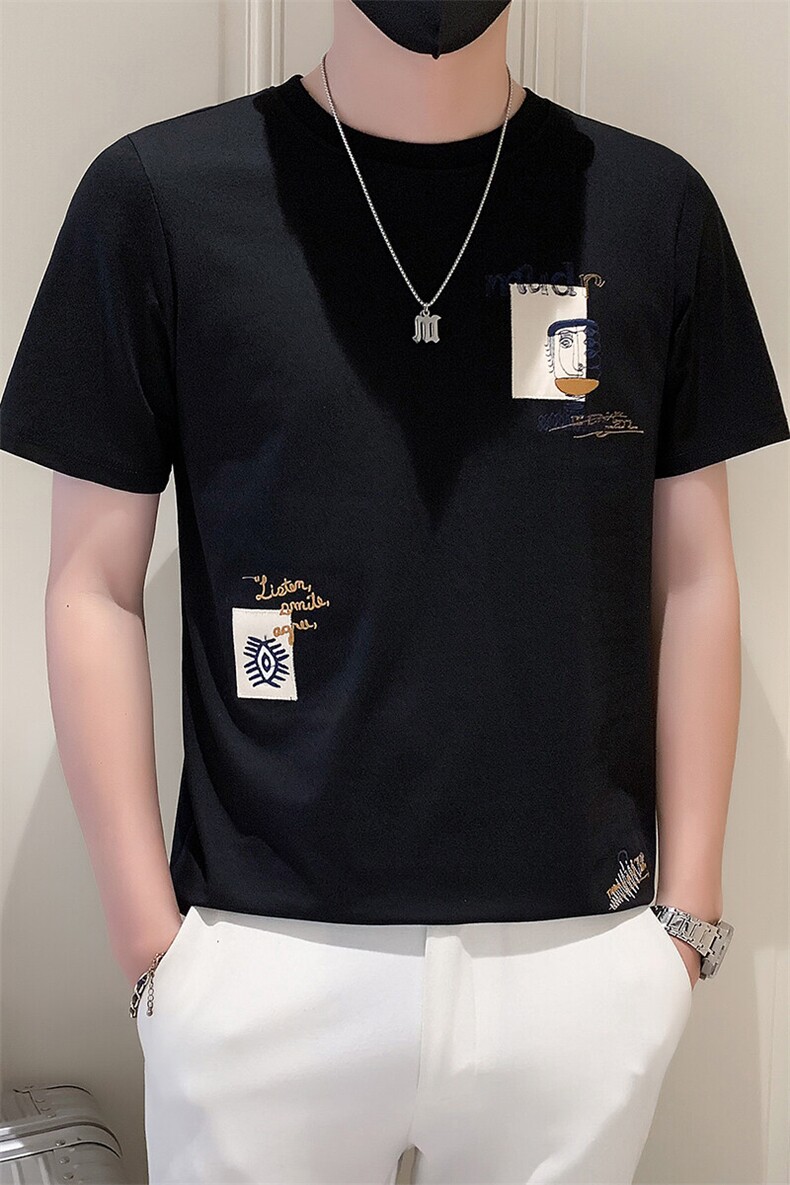 2025新款夏季T恤男短袖潮牌刺绣男装上衣A313-5807-P48,男装T恤,电商A313