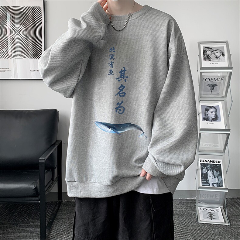 华夫格卫衣圆领卫衣男大码长袖t恤男外套HW76261-P30加绒款-P40,男装卫衣,电商A040