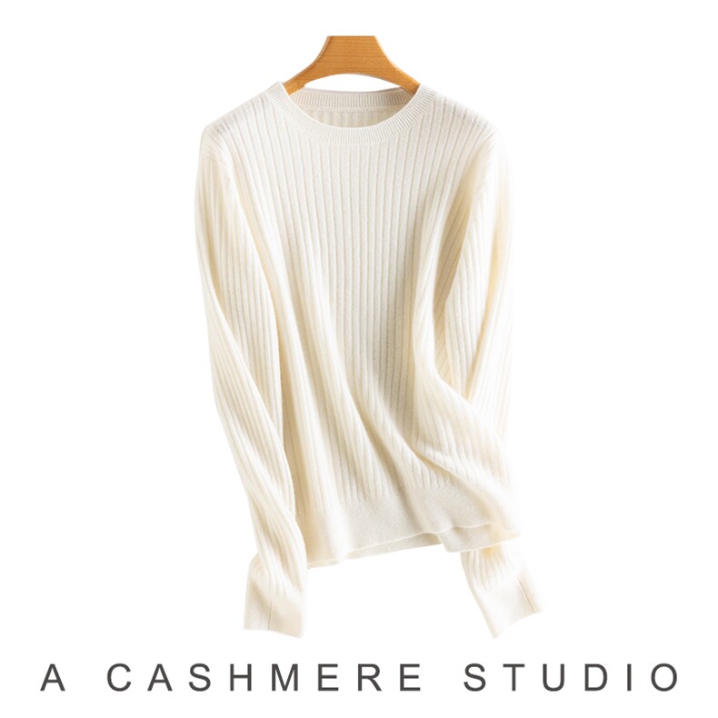 2025年秋季时尚百搭通勤简约休闲圆领竖条长袖，女装羊绒衫，致织羊绒