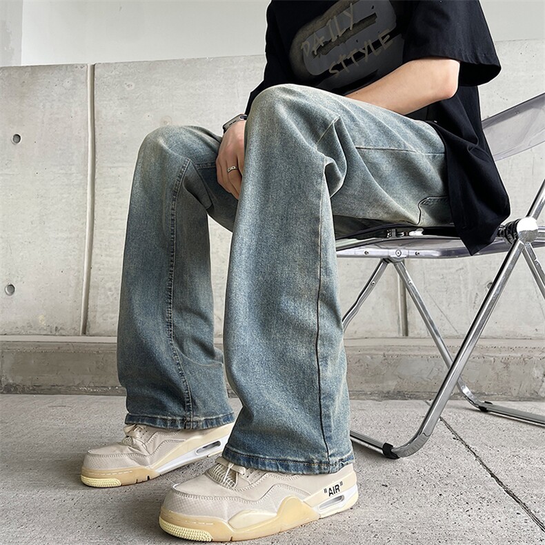 水洗做旧牛仔裤男美式复古vibe高街休闲裤宽松直筒微喇10722-p45,男装休闲裤,星座1008