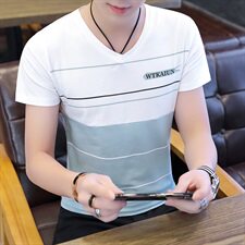 款5025男士短袖t恤V领韩版潮流个性半袖修身体桖夏装潮牌，男装T恤，电商D310（原电商305）