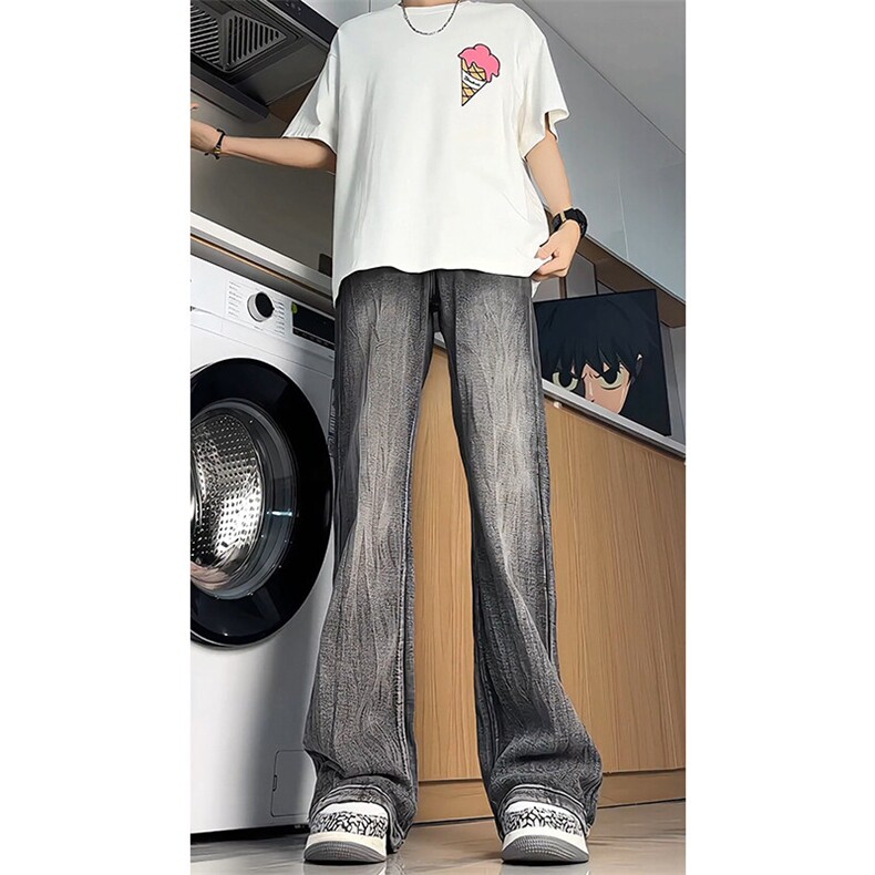 闪电纹牛仔裤男加长版高个子裤子190cm115美式高街微喇裤KZ065P65,男装牛仔裤,电商B312