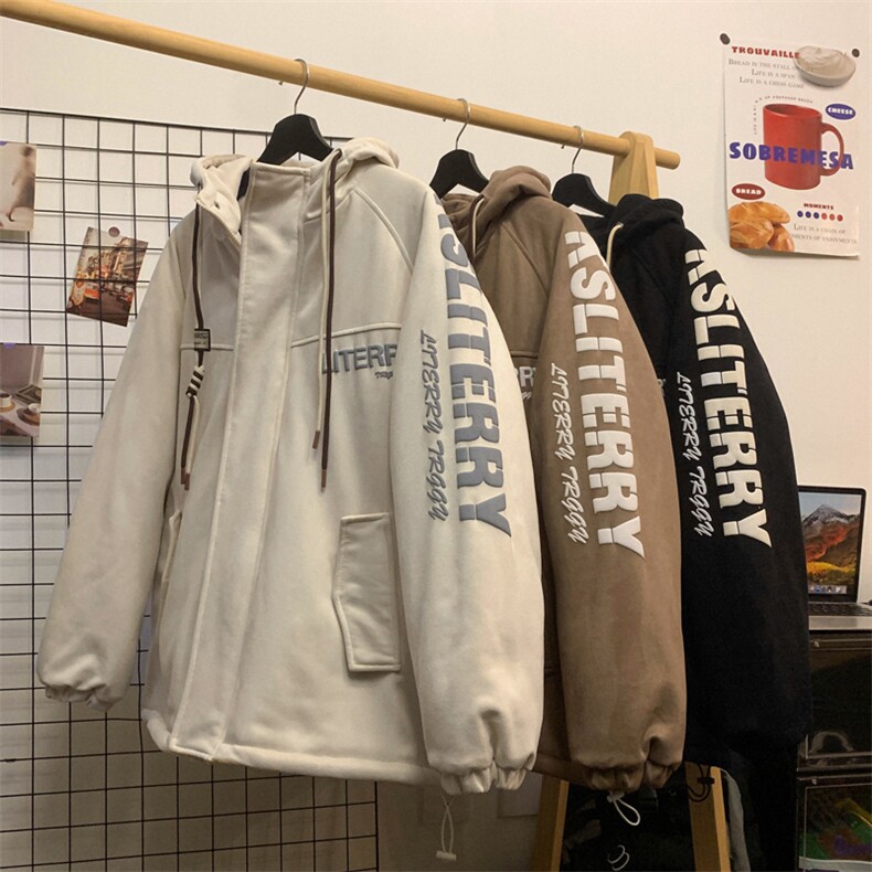 麂皮绒连帽棉衣男女棉服新款棉袄加绒外套冬装3355-P90控128,男装棉衣,星座207