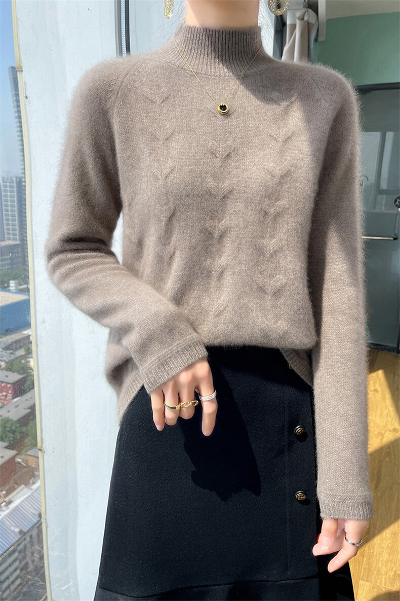 爱心半高领女2024秋冬装新款针织衫羊毛衫,女装羊毛衫,百越羊绒
