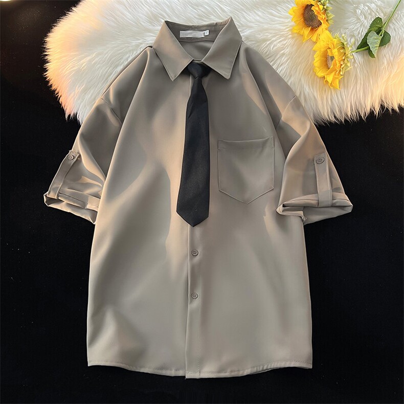 M-8XL领带衬衫短袖特大码垂坠感夏季冰丝外套DK制服衬衣DC5005P45,男装衬衫,电商B238