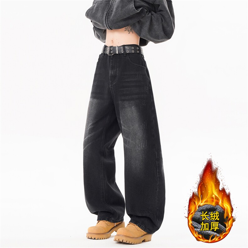B221美式ins高街暗黑宽松直筒加绒牛仔裤LK25599-特P48控88,男装牛仔裤,电商B221