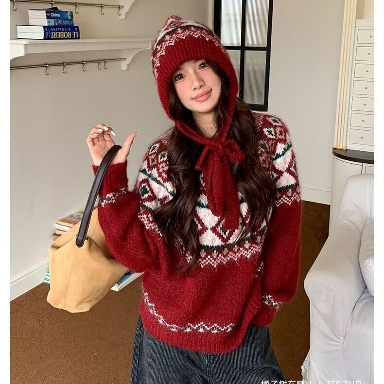 美式费尔岛复古提花毛衣女秋冬2025新款设计感休闲针织保暖外套,男装针织衫/毛衣,星座1210-1