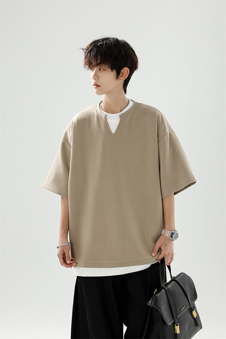 8XL-M特大码短袖男假两件五分袖高品质空气层宽松上衣DX321P35,男装T恤,电商D206-1