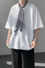 T10136-特批35控68新款小众夏季短袖撞色拼接双纱面料大码T恤，男装T恤，电商A059